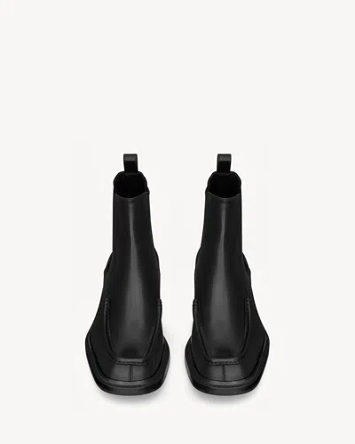 Saint Laurent 25mm Joe Pull-tab Square-toe Chelsea Boots In Black
