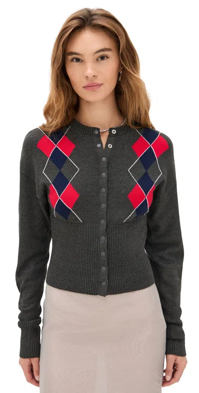 Lioness Head In The Clouds Cardigan Grey Argyle In Gray