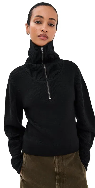 Lemaire High Collar Wool Sweater With Half-zip Closure In Black