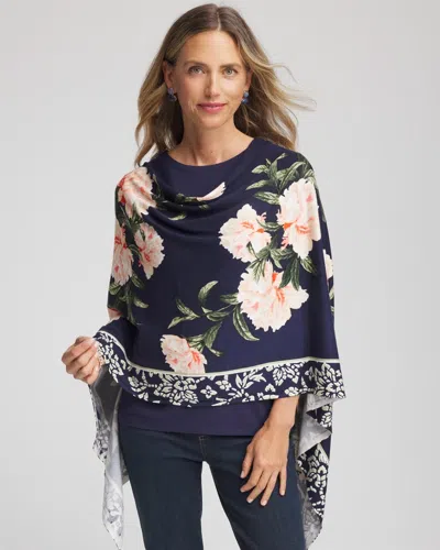 Chico's Asymmetrical Convertible Sweater Poncho In Blue In Multi