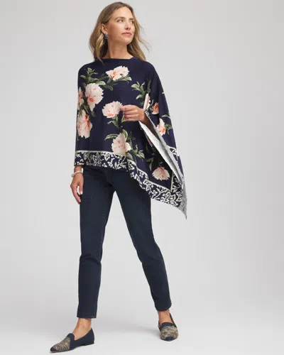 Chico's Asymmetrical Convertible Sweater Poncho In Blue In Multi