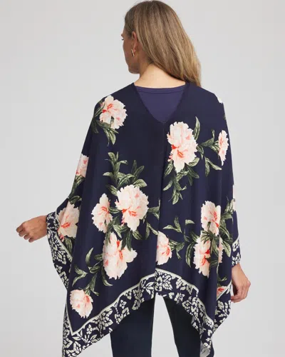 Chico's Asymmetrical Convertible Sweater Poncho In Blue In Multi