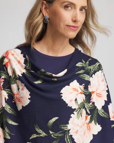 Chico's Asymmetrical Convertible Sweater Poncho In Blue In Multi