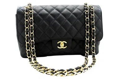 Pre-owned Chanel Double Flap Black Leather Shoulder Bag ()