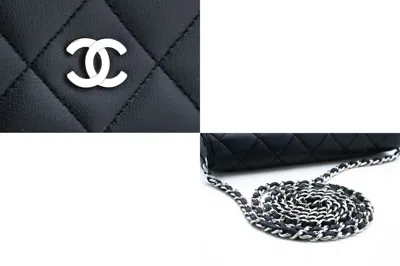 Pre-owned Chanel Wallet On Chain Black Leather Shoulder Bag ()