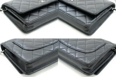 Pre-owned Chanel Wallet On Chain Black Leather Shoulder Bag ()