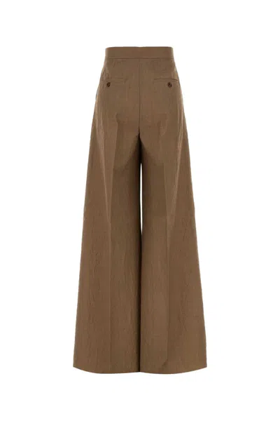 Max Mara High Waist Wide Leg Pleated Trousers In Brown