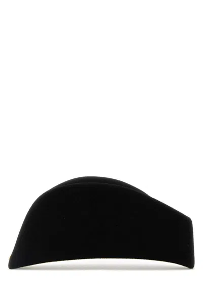 Valentino Casual Merino Wool Hat With Curved Shape In Black