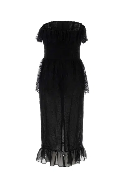 Alessandra Rich Strapless Lace Dress Featuring Peplum Waist In Black