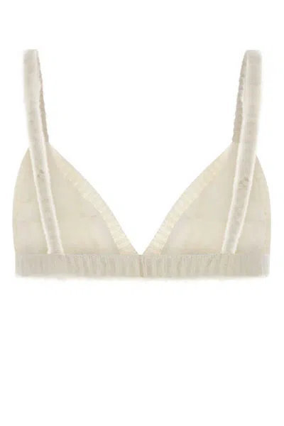 Alessandra Rich Sheer Bra With Adjustable Straps And Embroidery In Neutral