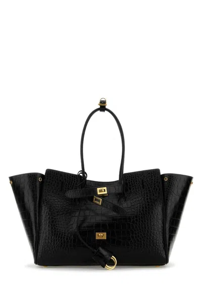 Balenciaga All Day Croco Leather Shoulder Bag In Black