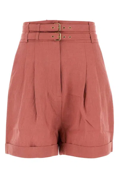 Le Kasha Dark Pink Linen Aqiva Shorts In Pink