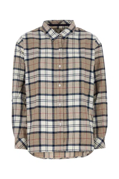 Barbour Embroidered Flannel Shirt With Long Cuffed Sleeves In Neutral