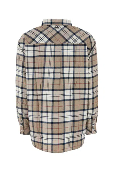 Barbour Embroidered Flannel Shirt With Long Cuffed Sleeves In Neutral