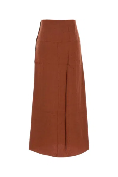 Le Kasha Haifal Button-fastening Linen Maxi Skirt In Brown