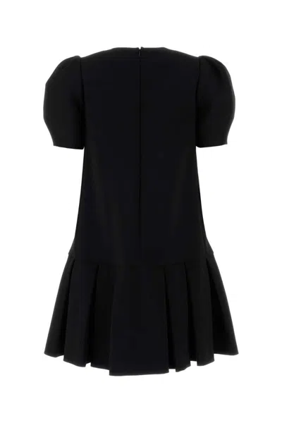 Moschino Twill Dress With Pleated Skirt And Puff Sleeves In Black