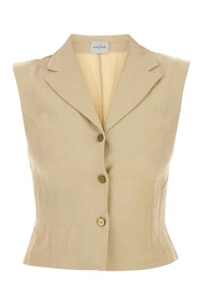 Le Kasha Tailored Sleeveless Vest Notched Lapel In Brown