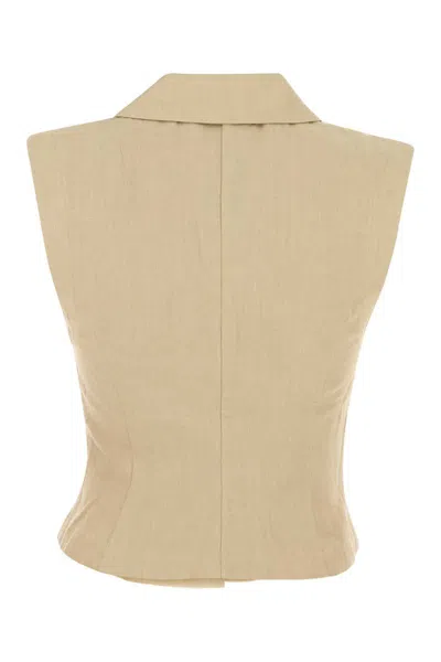 Le Kasha Tailored Sleeveless Vest Notched Lapel In Brown