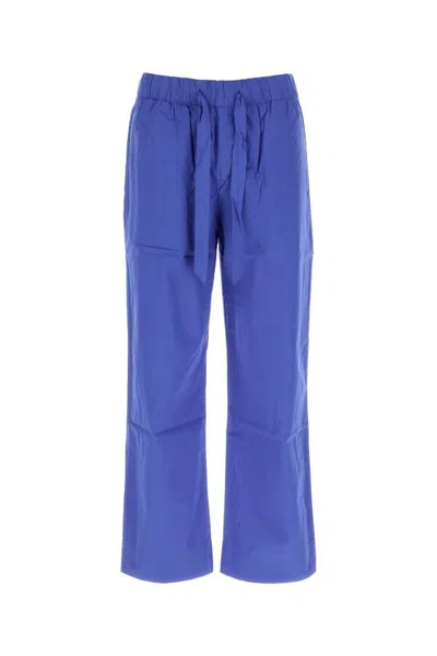 Tekla Cotton Cropped Pyjama Trousers Wide Leg In Blue