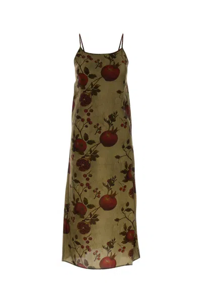 Uma Wang Floral Print Midi Dress With Spaghetti Straps In Green