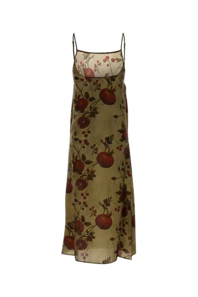 Uma Wang Floral Print Midi Dress With Spaghetti Straps In Green