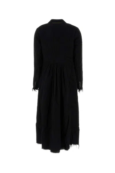 Uma Wang Long Double-breasted Wool Blend Coat In Black