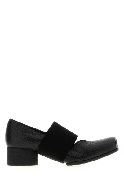 Uma Wang Elasticated-band Grainy-leather Ballet Flats In Black
