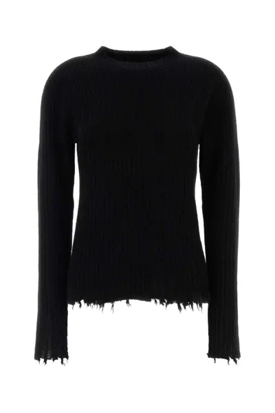 Uma Wang Ribbed Frayed Cashmere Sweater In Black