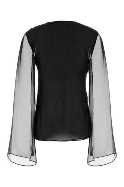 Alberta Ferretti Sheer-sleeve Silk Blouse In Black