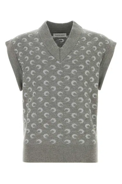 Marine Serre Knitted Vest Featuring Embroidered Pattern In Gray