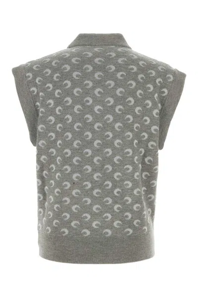 Marine Serre Knitted Vest Featuring Embroidered Pattern In Gray