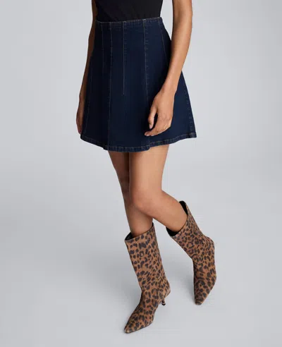 Kenneth Cole Denim Mini Skirt With Seaming Detail In Blue
