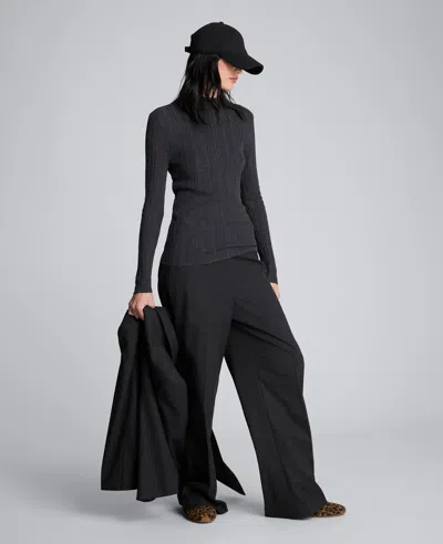 Kenneth Cole Long Sleeve Mock Neck Variegated Rib Top In Black