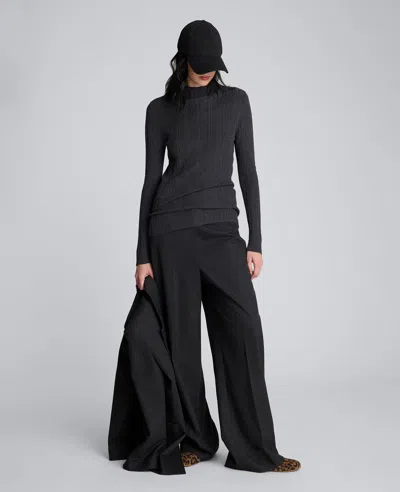 Kenneth Cole Long Sleeve Mock Neck Variegated Rib Top In Black