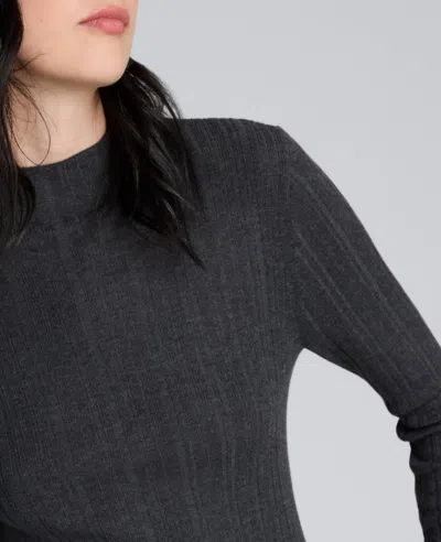Kenneth Cole Long Sleeve Mock Neck Variegated Rib Top In Black