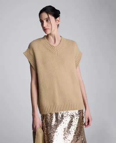 Kenneth Cole Cap Sleeve Sweater With Removable Scarf In Brown