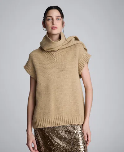 Kenneth Cole Cap Sleeve Sweater With Removable Scarf In Brown