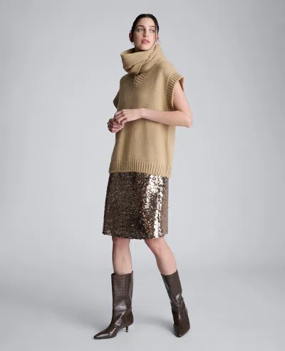 Kenneth Cole Cap Sleeve Sweater With Removable Scarf In Brown