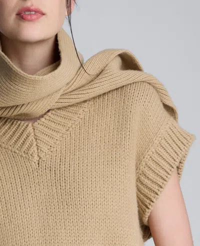 Kenneth Cole Cap Sleeve Sweater With Removable Scarf In Brown