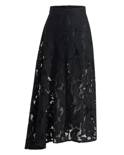 Patou Asymmetric Midi Skirt In Organic Cotton Blend Lace In Black