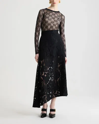 Patou Asymmetric Midi Skirt In Organic Cotton Blend Lace In Black