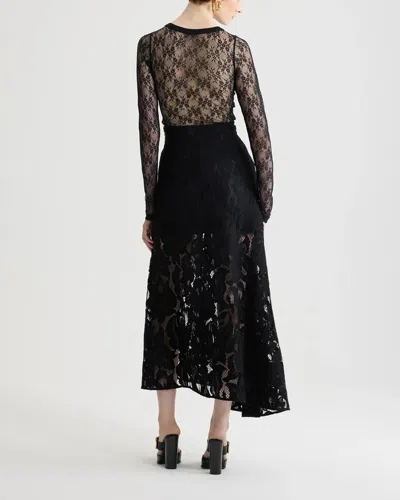 Patou Asymmetric Midi Skirt In Organic Cotton Blend Lace In Black