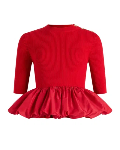 Patou Ruffle Hem Ribbed Jumper In Wool And Faille Clothing In Red