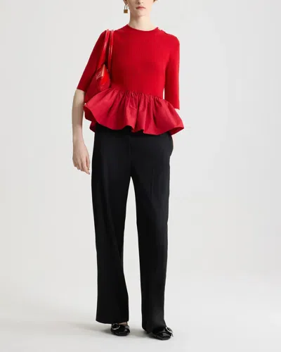 Patou Ruffle Hem Ribbed Jumper In Wool And Faille Clothing In Red