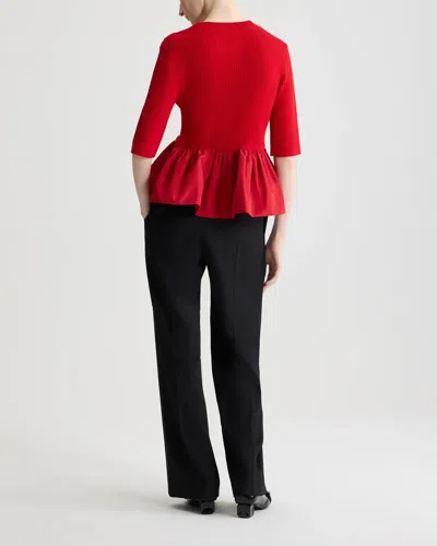 Patou Ruffle Hem Ribbed Jumper In Wool And Faille Clothing In Red