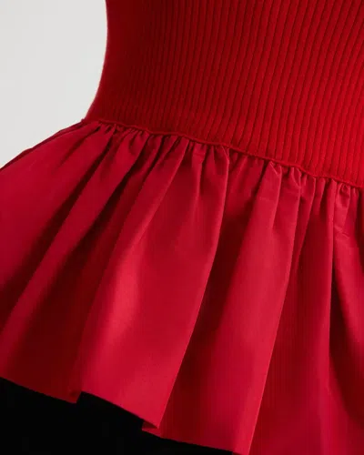 Patou Ruffle Hem Ribbed Jumper In Wool And Faille Clothing In Red