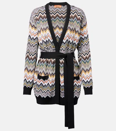 Missoni Relaxed Fit Cardigan With Belt And Chevron Pattern In Multi