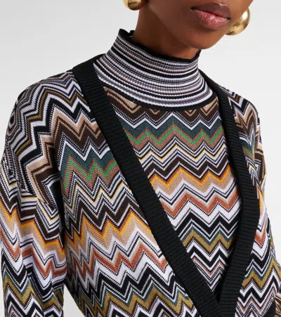 Missoni Relaxed Fit Cardigan With Belt And Chevron Pattern In Multi