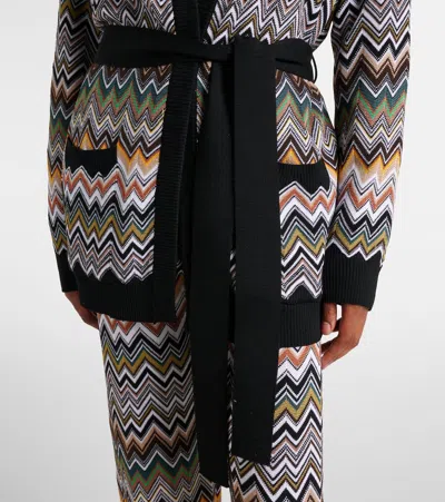 Missoni Relaxed Fit Cardigan With Belt And Chevron Pattern In Multi