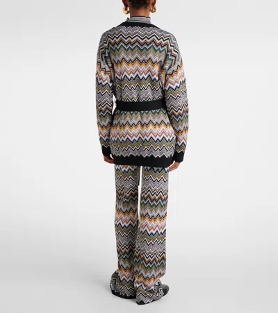 Missoni Relaxed Fit Cardigan With Belt And Chevron Pattern In Multi